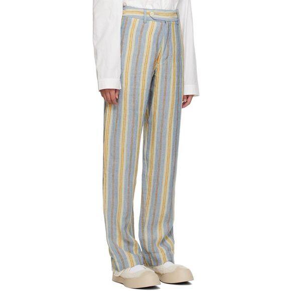 Nicholas Daley Linen Striped Trousers in Blue/Mustard, NWT, Size 34 - Picture 10 of 10
